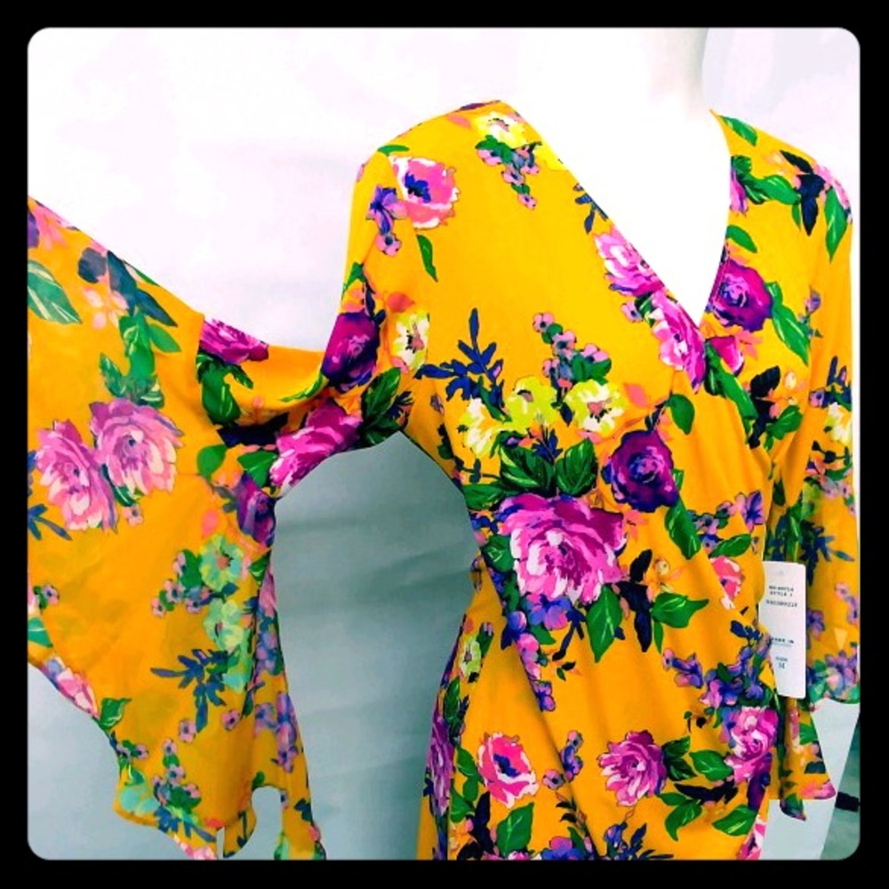 MSK Designer Dress Yellow Floral Print Medium